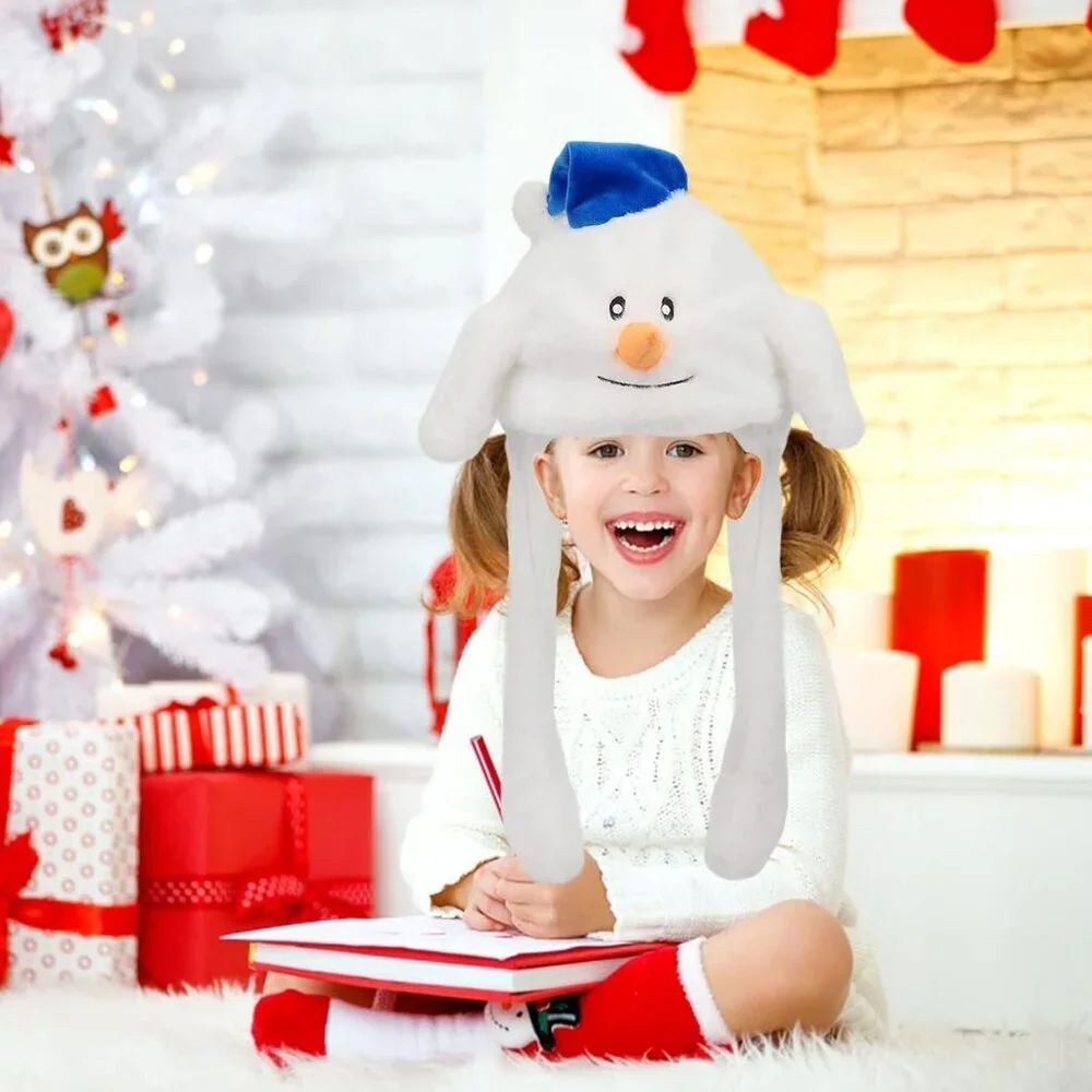 Kids Snowman Animal Hat with Ears Moving Jumping Pop Up Beating Plush Holiday